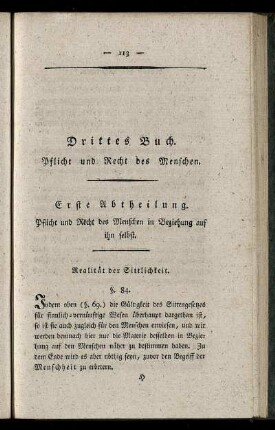 Erste Abtheilung. Pflicht und Recht des Menschen in Beziehung auf ihn selbst.