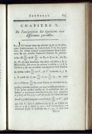 Chapitre X. De l'intégration des équations aux différences partielles.