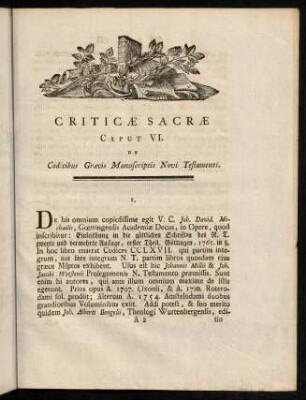 3-16, Caput VI. de Codicibus Graecis Manuscriptis Novi Testamenti: 1. - 22.