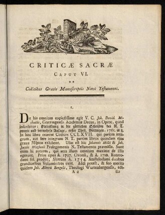 3-16, Caput VI. de Codicibus Graecis Manuscriptis Novi Testamenti: 1. - 22.