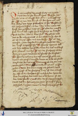 [1r] Besitzvermerk des Freiburger Dominikanerklosters (17. Jh.).