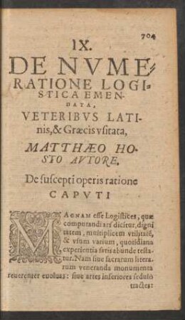 IX. De Numeratione Logistica Emendata, Veteribus Latinis, & Graecis usitata ...