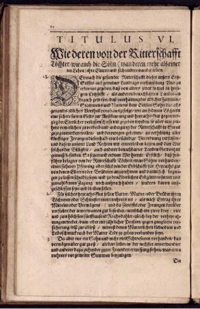 Titulus VI. Wie deren von der Ritterschafft Töchter/ wie auch die Söhn (wan deren mehr als einer im Leben) ihre Elteren und sich undereinander erben