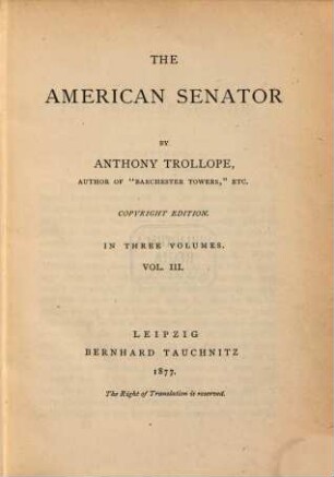 The American senator : in 3 vol.. 3