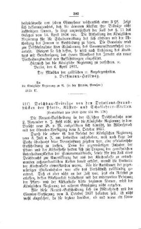 Deichbau-Beiträge von den Dotations-Grundstücken der Pfarr-, Küster- und Schullehrer-Stellen : [IV. Elementarschulwesen]