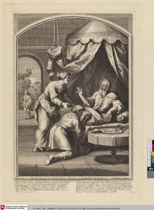 Iacob reçoit la benediction d'isaac au prejudice d'Esau. [Jakob erhält die Segnung des Isaaks zu Ungunsten von Esau]