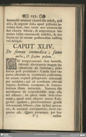 Caput XLIV. De somno immodico, fame aucta, & spasmo pedum
