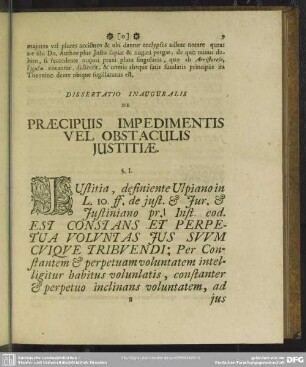 Dissertatio Inauguralis De Praecipuis Impedimentis Vel Obstaculis Iustitiae