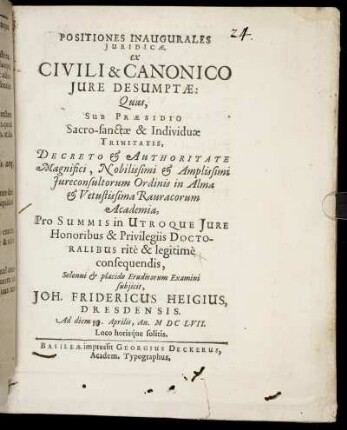 Positiones Inaugurales Iuridicae, ex Civili & Canonico Iure Desumptae