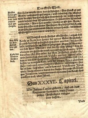 Das XXXVII. Capittel. Wie Julius Carsar geborn, vnd an das Regiment kommen, vnd Pompeius Aristobulo vergeben lassen.