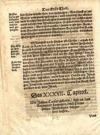 Das XXXVII. Capittel. Wie Julius Carsar geborn, vnd an das Regiment kommen, vnd Pompeius Aristobulo vergeben lassen.