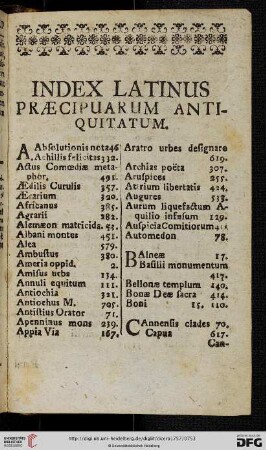 Index latinus praecipuarum antiquitatum
