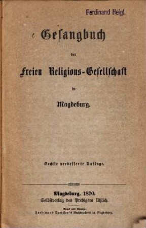 Gesangbuch der Freien Religions-Gesellschaft in Magdeburg