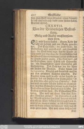 CXXXVII. Von der Brüderlichen Bestraffung. Saltz und Zucker muß beysammen seyn.