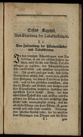 Erstes Kapitel. Von Erziehung der Tabakpflanzen.