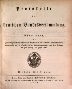 Protokolle der Deutschen Bundesversammlung. [Teilausgabe]. 8, 8. 1819