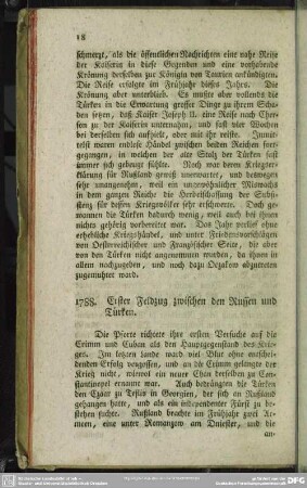 1788. Erster Feldzug zwischen den Russen und Türken