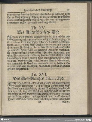 Tit. XVI. Des Hoff-Gerichts Fiscals Eyd