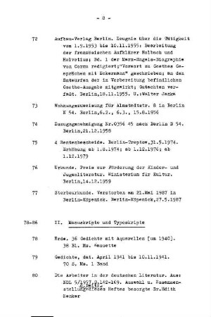 II. Manuskripte, Typoskripte