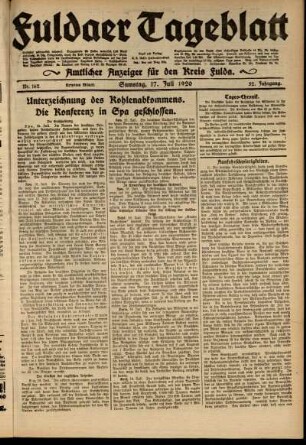 Erste Ausgabe vom Samstag, den 17. Juli 1920.