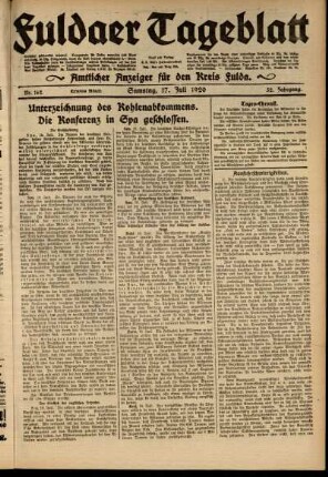 Erste Ausgabe vom Samstag, den 17. Juli 1920.