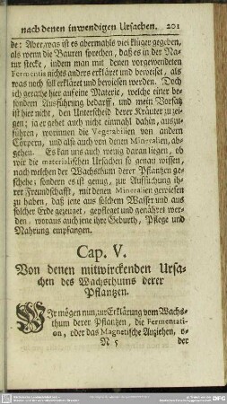 Cap. V. Von denen mitwirckenden Ursachen des Wachsthums derer Pflantzen