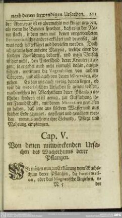 Cap. V. Von denen mitwirckenden Ursachen des Wachsthums derer Pflantzen