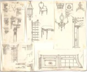 Rosenbauer, Gregor; Frankfurt; Studienarbeiten - Schrank,Stuhl, Kaminmantel,Türlicht, Ornament (Ansicht, Detail)