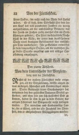 Der vierte Abschnit. Von dem Unterscheide der Verzärtelung und der Zärtlichkeit