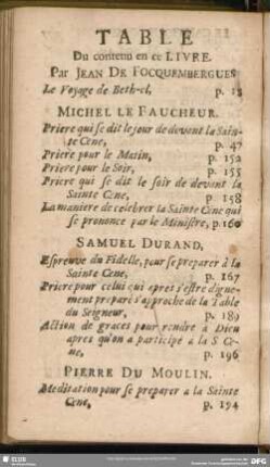 Table Du contenu en ce Livre