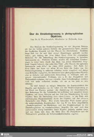 Über die Strahlenbegrenzung in photographischen Objektiven