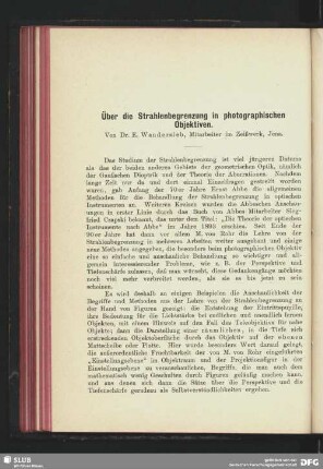 Über die Strahlenbegrenzung in photographischen Objektiven