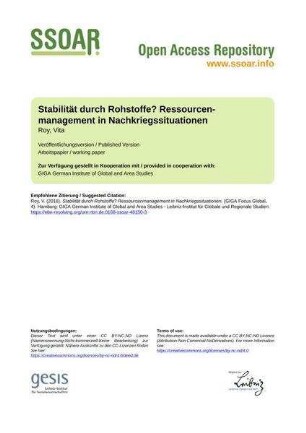 Stabilität durch Rohstoffe? Ressourcen­management in Nachkriegssituationen