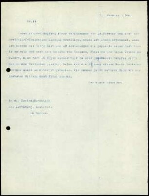 Bericht des ersten Sekretars an die Zentral-Direktion