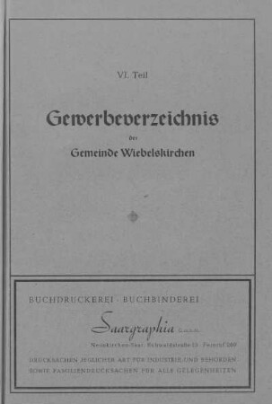 Gewerbeverzeichnis der Gemeinde Wiebelskirchen
