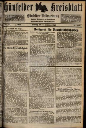 Erste Ausgabe vom Samstag, den 30. November 1929.