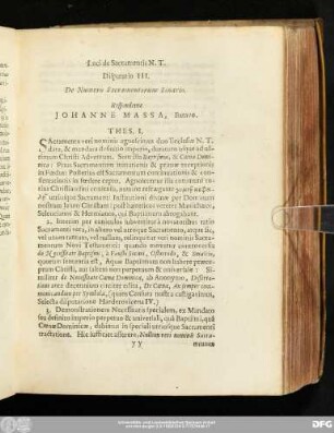 Disputatio III. De Numero Sacrementorum Binario. Respondente Iohanne Massa, Batavo.