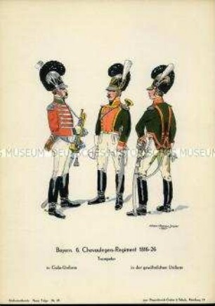 Uniformdarstellung, Trompeter des 6. Chevauleger-Regiments, Königreich Bayern, 1816/1826.