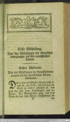 Erste Abtheilung. Von den Würkungen der Gemüthsbewegungen auf den menschlichen Körper