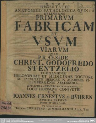 Dissertatio Anatomico-Pathologica Quinta Delineans Primarum Fabricam Et Usum Viarum