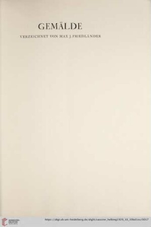 Gemälde verzeichnet von Max J. Friedländer (Nr. 1-31)