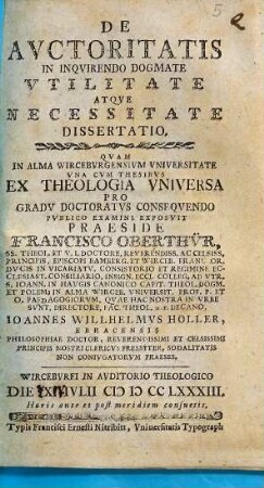 De Avctoritatis In Inqvirendo Dogmate Vtilitate Atqve Necessitate Dissertatio
