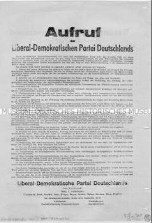 Gründungsaufruf der LDPD Weltkrieges, rückseitig Erklärung gegen den Militarismus