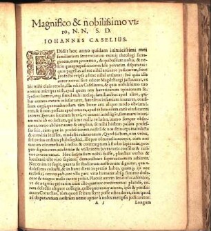Magnifico & nobilissimo viro, N.N. S.D. Iohannes Caselius.