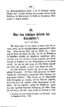 Über den richtigen Betrieb der Turnspiele