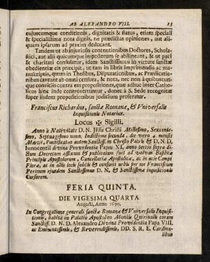 15-21, Propositiones XXXI Damnatae ab Alexandro VIII