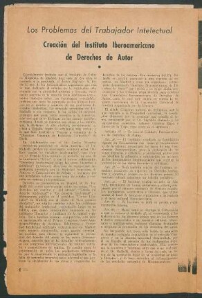 Creación del Instituto Iberoamericano de Derechos de Autor : Los problemas del trabajador intelectual