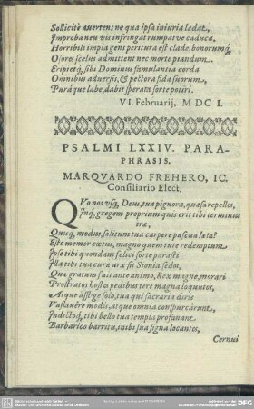 Psalmi LXXIV. Paraphrasis. Marquado Frehero