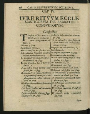 Cap. IV. De Iure Rituum Ecclesiasticorum Die Sabbathi Consuetorum.