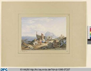 Fischerfamilie an der Küste Ischias, vor dem Castello Aragonese, 1835